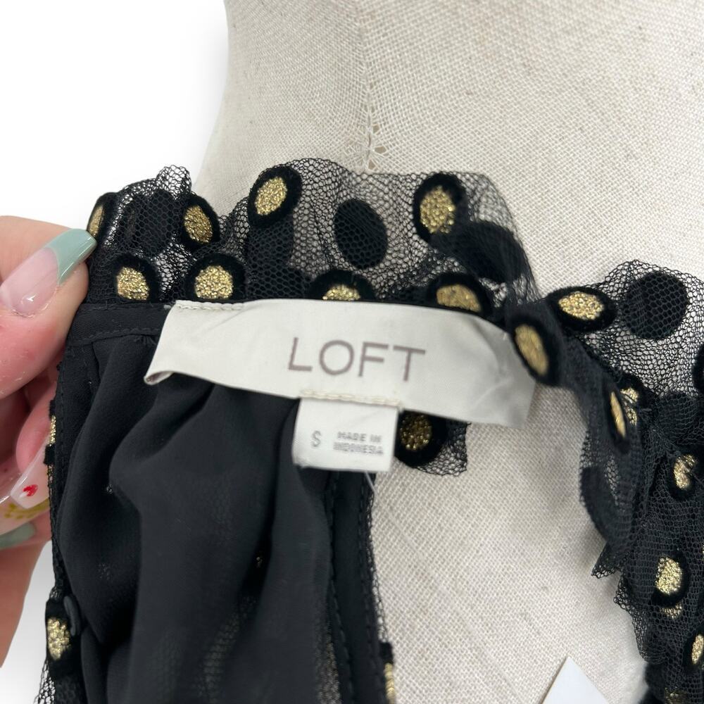 LOFT Black & Gold Polka Dot Velvet Detail Sleeveless Blouse | Size Small | NWT - Picture 11 of 13